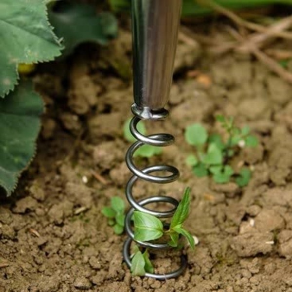 Corkscrew Weeder Stainless.Steel Short Handled Barn Farm Plants